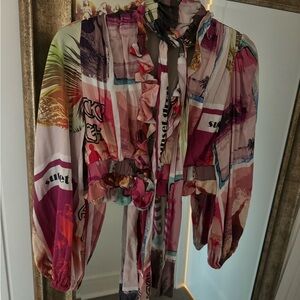 Zimmerman Inspired / Dupe Colorful  Women's Silk Crop Top with Ruffle Details